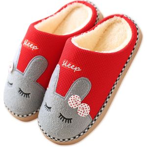 Geweo Home Sloffen - Pantoffels - Open Sloffen - Paashaas Instap Sloffen - Wollen Pantoffels - Antislip - Kerstmis - Kerstfeest - Christmas Gift - Dames - Rood - Maat 37/38