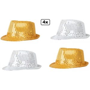 4x Party hoed glitter paillet zilver en goud - Glitter and glamour Gala thema feest evenement festival party