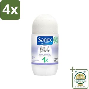 Sanex Natur Protect - Deodorant Roller - Puur & Fris - Met Nattuurlijke Bamboo - 50 ml - Voordeelverpakking - 4 stuks - Bamboe deodorant - Aluminiumvrije deodorant
