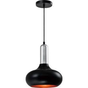 QUVIO Hanglamp retro - Lampen - Plafondlamp - Verlichting - Verlichting plafondlampen - Keukenverlichting - Lamp - E27 Fitting - Met 1 lichtpunt - Voor binnen - Metaal - Aluminium - D 25 cm - Zwart en zilver