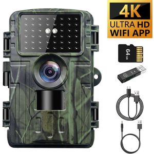 Gloovon - Wildcamera met Nachtzicht - 4K Ultra HD & 60MP - WiFi APP - Nachtzicht - Wildcamera voor buiten - inclusief 64GB TF-kaart