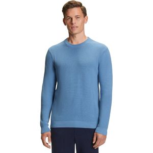 FALKE Basic Crew Neck Cotton Structure elegante klassieker katoen trui heren blauw - maat XL