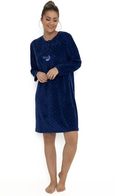 Cocodream - Fleece Nachthemd - Blauw - Dames - Warme Winter Nachtjapon