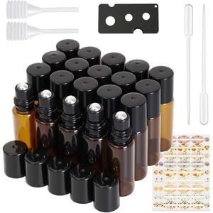 Zeynomax - Lege 5ml Roll-On Flessen 16 stuks van bruin glas - navulbaar voor etherische oliën en cosmetica - geurstof voor massages.