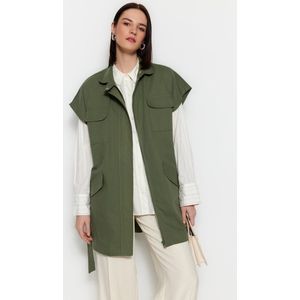 Trendyol Khaki Riem, Brede Schouders, Oversized Geweven Vest Tctss23Yl00049