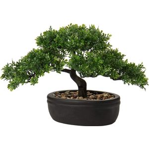 Kunstmatige bonsai Levensechte kunstplant kunstboom bonsai ceder dennen Podocarpus plastic plant kunstplant met keramische plantenbak in zwart voor badkamerdecoratie kantoor vensterbank