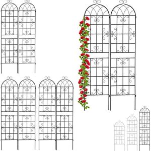 Relaxdays 8x klimplantenrek - zwart - metaal - plantensteun - plantenrek - 220 x 50 cm