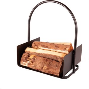 Houtmand - houtbak - zwart metaal -H46 B40 D30cm