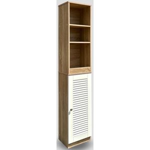 RST Design-Badkast Amelle -Kolomkast- Badkamerkast -Hoge Staande Kast - Verticale Kast - Wit/Eiken- 26 x 34 x 170