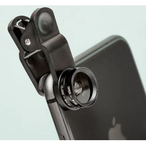 Bruno Banani Universele Smartphone Opzetlens Set - 3-in-1 Clip-On Kit - Fisheye 180graden, Groothoek & Macro - Inclusief Opbergzakje en lenskappen
