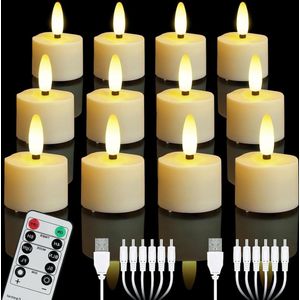 Led kaarsen met bewegende vlam - Oplaadbare Led-theelichtjes met Timer - Oplaadbaar - Flikkerende - Led-Kaarsen met Afstandsbediening - Realistische Vlamloze Kaarsen - Dimbaar - Geschikt voor Kerstmis Party Woondecoratie