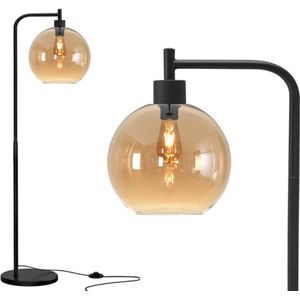 KLIMliving - Vloerlamp - Zwart - Glas - Amber - Industrieel - E27 fitting - 168cm - Staande lamp - Industriële vloerlamp