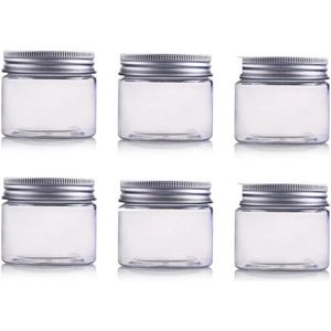 Inovra Cosmetica Containers - PET Plastic Potten 150ml 6-Pack met Aluminium Deksel - Crème Lotion Doos - Zalven Fles - Make-up Pot - Voedsel Fles