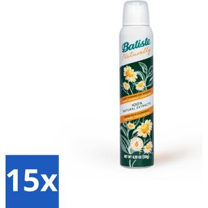 Batiste - Naturally Green Tea & Chamomile - Droogshampoo - 100% Natuurlijke Extracten - Verfrist en Zuivert - 200ml - Bulkverpakking - 15 stuks