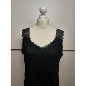 Dames singlet stretch tank top Silke met kanten bandjes zwart XL XXL