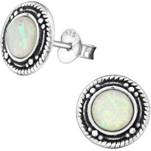 Joy|S - Zilveren Bali oorbellen - wit - 9 mm - white opal