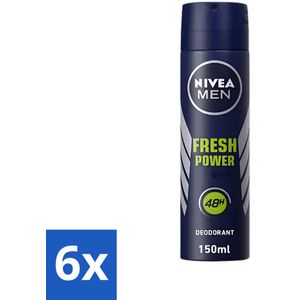 6 x Nivea - Men - Deodorant - Spray - Fresh Power - 48 Uur Lang Werkend - 150 ml - NIVEA MEN Deodorant - Anti-transpirant - 48 Uur Bescherming - Deodorant Spray - Frisse Geur