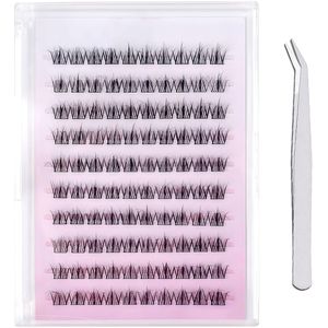 Self Adhesive Eyelashes with Tweezers, 10 Rows Soft Wispy False Eyelashes, DIY Natural 60D Flare Extensions Kit, No Glue Required