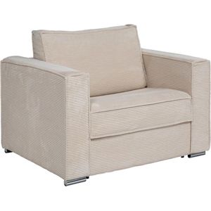 Vente-unique Slaapfauteuil van beige ribfluweel - Bed 70 cm - Matras 14 cm - LORETO L 128 cm x H 90 cm x D 95 cm