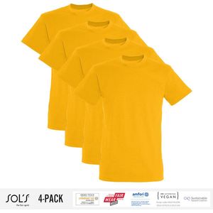 4 Pack Sol's Heren T-Shirt 100% biologisch katoen Ronde hals Geel Maat S