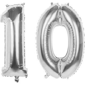 10 Jaar Folie Ballonnen Zilver - Happy Birthday - Foil Balloon - Versiering - Verjaardag - Jongens - Meisjes - Feest - Inclusief Opblaas Stokje & Clip - XL - 82 cm