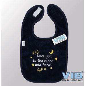 VIB® - Slabbetje Luxe velours - I Love You to the moon and back! (Navy) - Babykleertjes - Baby cadeau