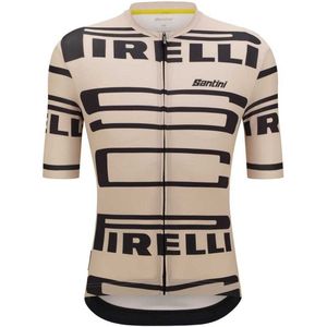 Santini Pirelli Korte Mouw Wielertrui Beige XL Man,Vrouw