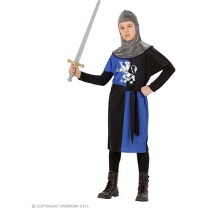 Widmann - Middeleeuwse & Renaissance Strijders Kostuum - Middeleeuwse Ridder In Opleiding - Jongen - Blauw, Zwart, Zilver - Maat 158 - Carnavalskleding - Verkleedkleding