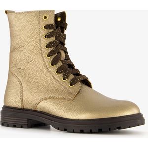Groot leren meisjes veterboots metallic goud - Maat 32 - Uitneembare zool