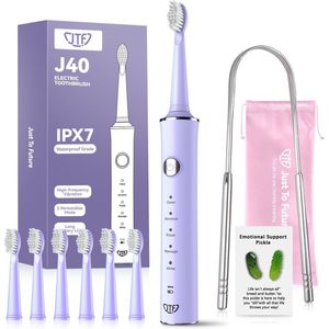 JTF - J40 - Elektrische Tandenborstel - Paars - Inclusief 6 Opzetborstels - USB-oplaadbaar