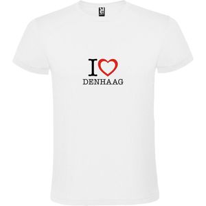 Wit T shirt met print van 'I love Den Haag' print Zwart / Rood size XS
