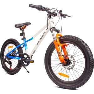 Verdant Bike Kinderfiets voor jongens, 20 inch Wit Blauw Oranje, wielmaat te kiezen uit 6 versnellingen Shimano van 6 tot 10 jaar in hoogte verstelbaar