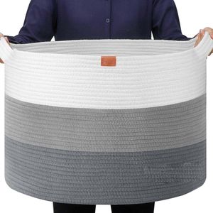 XXXL Extra Grote Katoenen Touw Mand - 56x56x35 cm - Gevlochten Wasmand - Opbergmand voor Dekens, Speelgoed, Planten, Kussens - Opslagmand voor Woonkamer, Kinderen, Badkamer