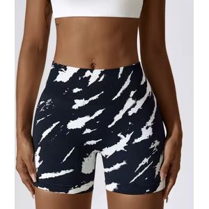 Printed Gym Short - Maat S - Zwart/Wit - Black&White - Seamless Sportshort Dames - Short Sportlegging