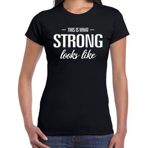 This is what Strong looks like t-shirt zwart dames - fun / tekst shirt voor sterke dames / vrouwen S