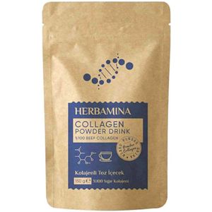 Herbamina Collageen Poederdrank 100% (Beef) Rundvleescollageen (Gedenatureerde Collageenpeptide) (rund) - De huid - het haar & de nagels te ondersteunen 150 gr
