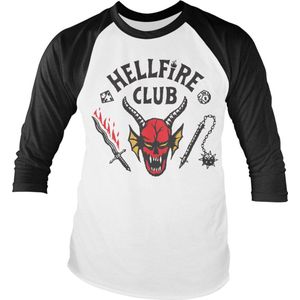 Stranger Things Raglan top -S- Hellfire Club Wit/Zwart