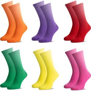 Jacob & Roy's 6 Paar Sokken Rood/Oranje/Roze/Paars/Geel/Groen - Kousen - Heren & Dames - Leuke Sokken - Vrolijke Sokken - Grappige Sokken - Katoen - Maat 35-38 - Funny Socks