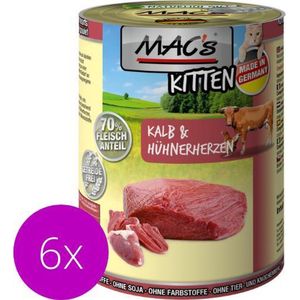 MAC's Kittenvoer Natvoer Blik 70% Kalf & Kippenhartjes 6 x 400g