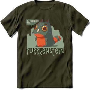 Monster van Purrkenstein T-Shirt Grappig | Dieren katten halloween Kleding Kado Heren / Dames | Animal Skateboard Cadeau shirt - Leger Groen - XXL