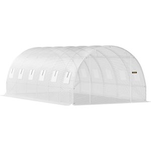Kibus Walk-In Tunnel Kas - Gegalvaniseerd Frame - Waterdichte Cover - Kassen - 610x300x210cm - Wit - Moestuin - Tuinkas - Kweekkas