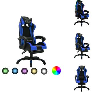 vidaXL Gamestoel - Luxe - Kunstleer - Blauw/Zwart - 64x65x119 cm - Verstelbaar - LED - Bureaustoel