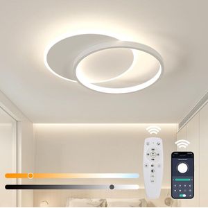 Goeco plafondlamp - 40cm - Medium - dimbare LED - 3000K/4500K/6500K - 28W - met afstandsbediening - witte - ronde - aluminium - voor keuken, studeerkamer
