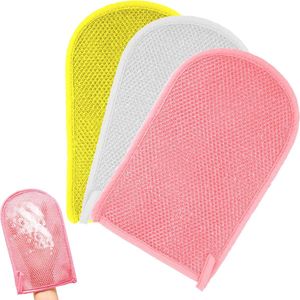 3-pack Afrikaanse netspons exfoliërende handschoen, diepreinigende badspons en bodyscrubber voor dode huidcellen, exfoliërende douchehandschoenen voor mannen en vrouwen (wit, geel, roze) Wit, geel, roze