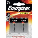 Energizer batterij Max 9V, blister met 2 stuks