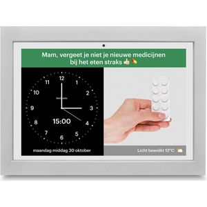 DayClock Generations10 Wit met Witte Lijst; Dementieklok / Seniorenklok met beeldbellen, YouTube-video's, foto's, berichten en meer (met 3 maanden gratis abonnement)
