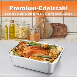 Ovenschaal, klein, rechthoekig, cakevorm, roestvrij staal, lasagnevorm voor lasagne/tiramisu/brownie, 27 x 21 x 8 cm, niet giftig en geschikt voor zware belasting, vaatwasmachinebestendig