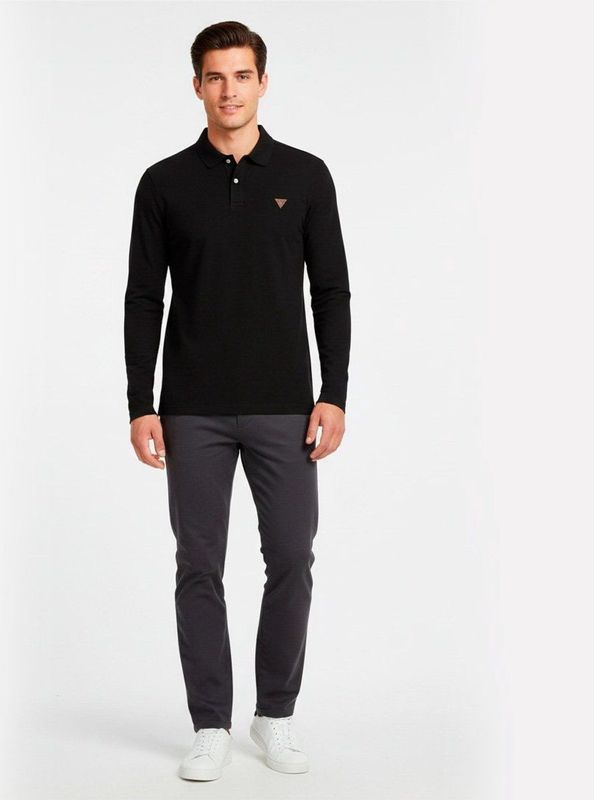 Guess - M5BP36J1314 - Poloshirt - Zwart - Lange Mouwen - Polyester