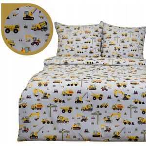 Kinderbeddengoed 160x200 - Bouwmachines Geel op Grijs Katoen