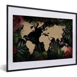 Fotolijst incl. Poster - Wereldkaart - Bloemen - Tropische Planten - 60x40 cm - Posterlijst